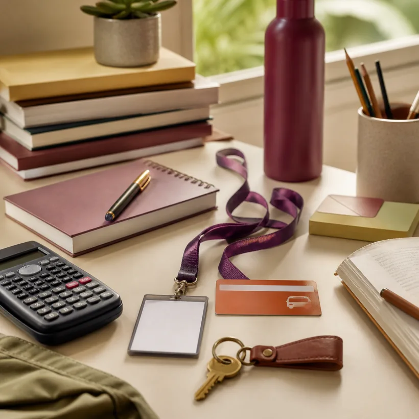 Education essentials arranged on a study desk